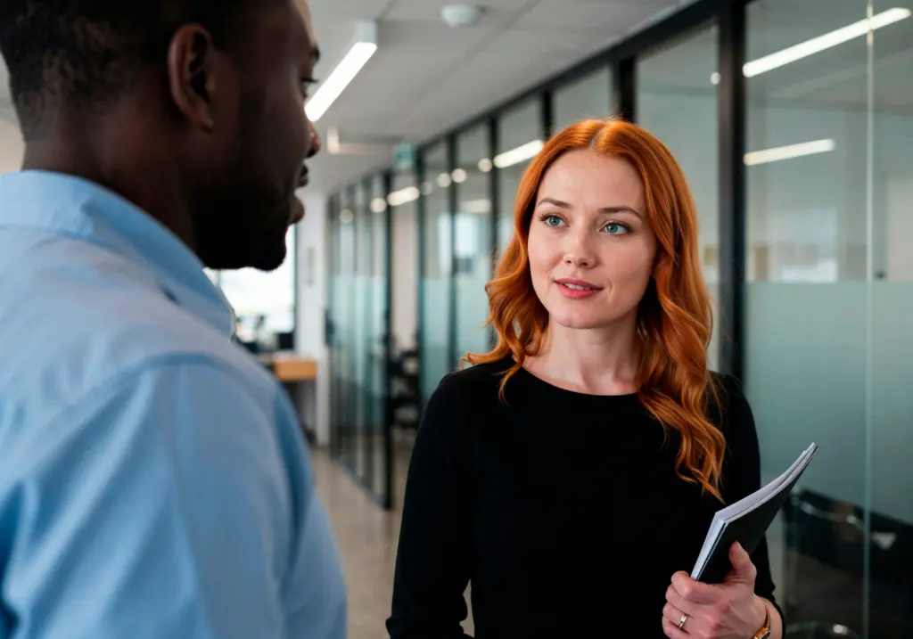 due ragazzi che parlano in ufficio