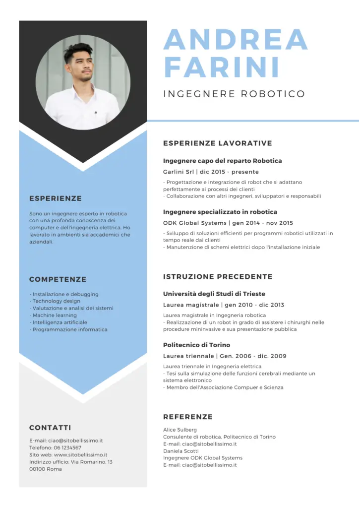 esempio CV ingegneria Areajob