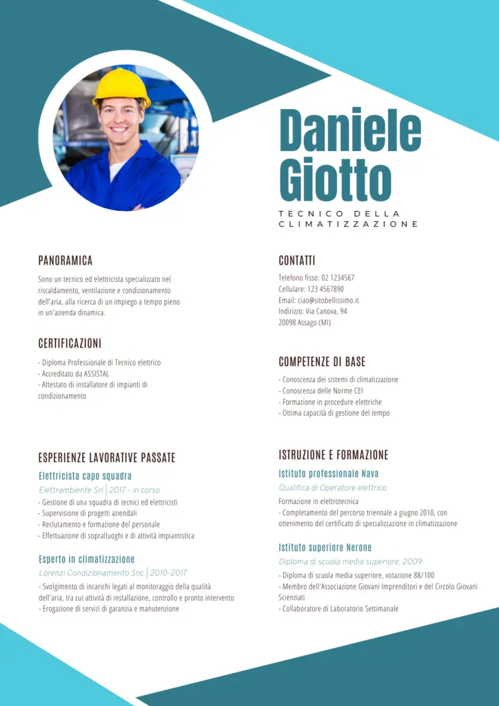 esempio CV operaio Areajob