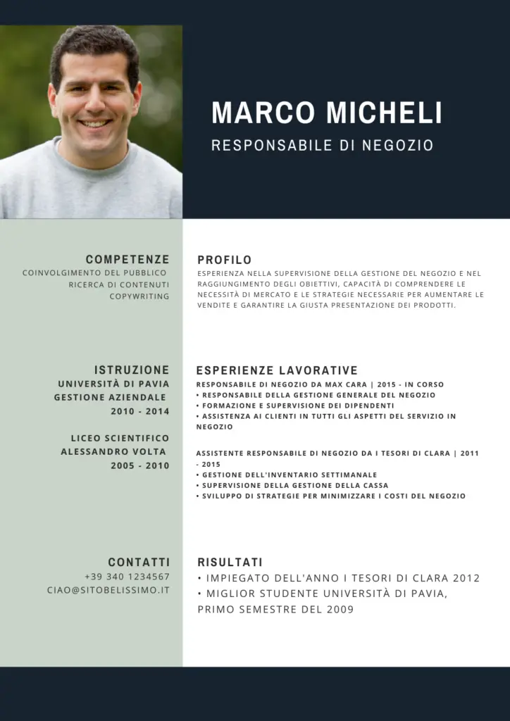 esempio CV vendite Areajob